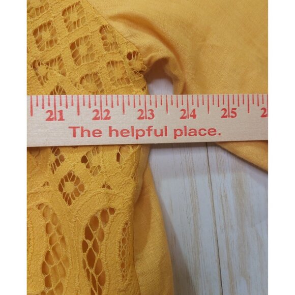 Chico's Women's Top Yellow Linen Lace Front Long Sleeve Tunic Shirt Blouse XL - Picture 13 of 14